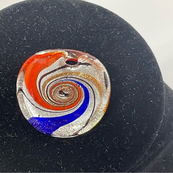 Colorful Orange, Blue, Gold and Silver  Swirl Glass Pendant - Picture 5 of 8